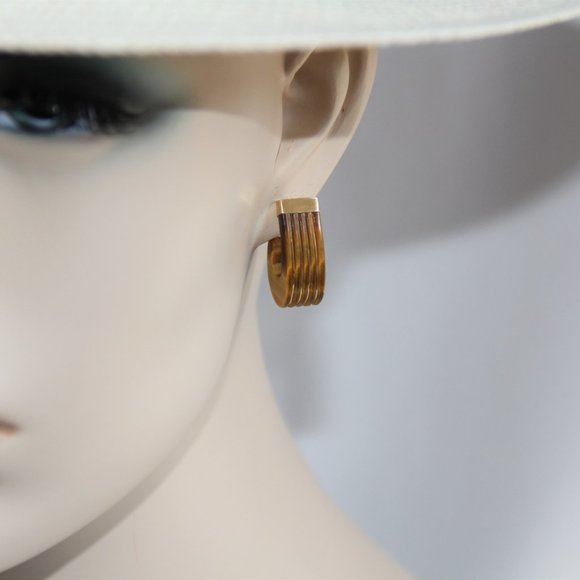 Vintage 14k Gold Tigers Eye J-Hook Earrings - Picture 7 of 12